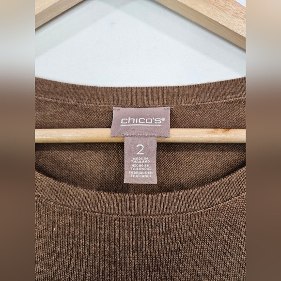 Chicos Brown Scoop Neck Sweater Top Large Chico 2 Cashmere Blend 3/4 Sleeve - Picture 6 of 7
